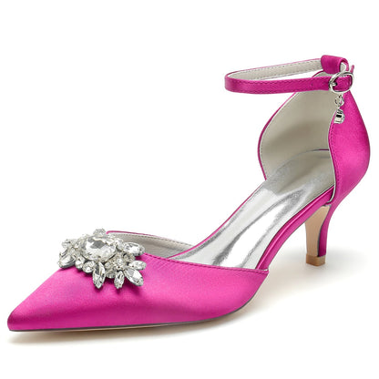 Damen Seidensatin mit geschlossener Spitze Knöchelriemen Stiletto-Absatz Brautschuhe