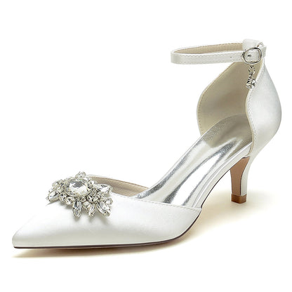 Damen Seidensatin mit geschlossener Spitze Knöchelriemen Stiletto-Absatz Brautschuhe