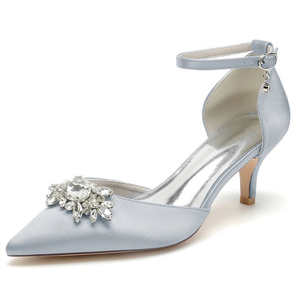 Damen Seidensatin mit geschlossener Spitze Knöchelriemen Stiletto-Absatz Brautschuhe