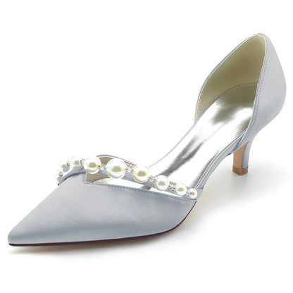 Damen Seidensatin mit Perle Geschlossene Zehe Stiletto-Absatz Brautschuhe
