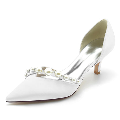 Damen Seidensatin mit Perle Geschlossene Zehe Stiletto-Absatz Brautschuhe