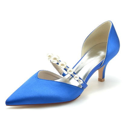 Damen Seidensatin mit Perlen Geschlossene Zehen Stiletto-Absatz Partyschuhe