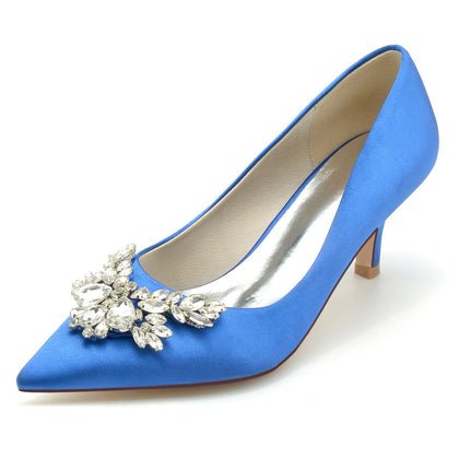 Damen Seidensatin mit Strass Geschlossene Zehen Stiletto-Absatz Abendschuhe