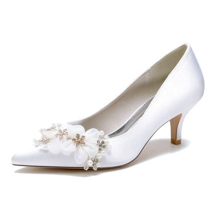 Damen Seidensatin mit Blume Geschlossene Zehen Stiletto-Absatz Abendschuhe