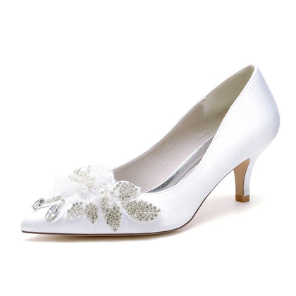Damen Seidensatin mit Geschlossener Zehe Blumen Stiletto-Absatz Brautschuhe