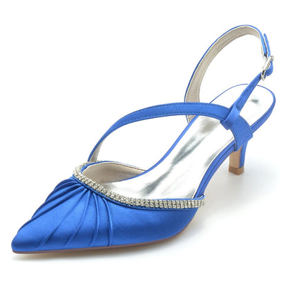 Damen Seidensatin Mit Knöchelriemen Stilettoabsatz Strass Geschlossene Zehen Partyschuhe