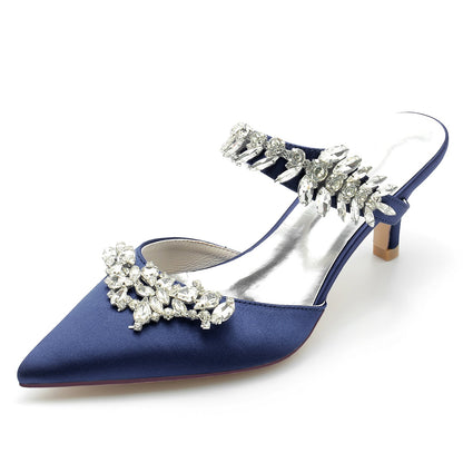 Damen Seidensatin Geschlossene Zehenpartie Strass Stiletto-Absatz Abendschuhe