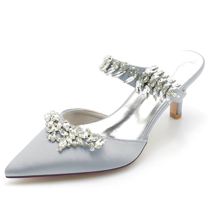 Damen Seidensatin Geschlossene Zehenpartie Strass Stiletto-Absatz Abendschuhe