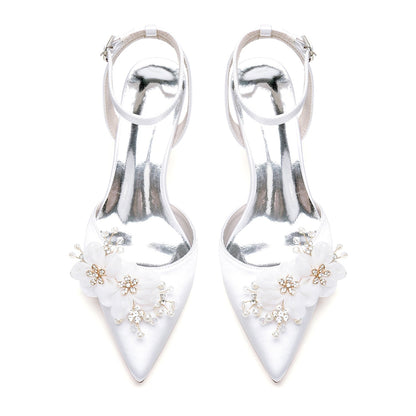 Damen Seidensatin mit Blume Geschlossene Zehenpartie Knöchelriemen Stilettoabsatz Partyschuhe