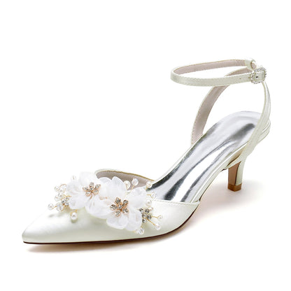 Damen Seidensatin mit Blume Geschlossene Zehenpartie Knöchelriemen Stilettoabsatz Partyschuhe