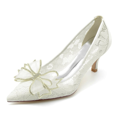 Damen Spitze mit Bowknot Spitze Geschlossene Zehe Stiletto-Absatz Brautschuhe