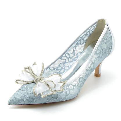 Damen Spitze mit Bowknot Spitze Geschlossene Zehe Stiletto-Absatz Brautschuhe
