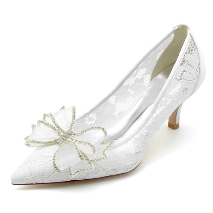 Damen Spitze mit Bowknot Spitze Geschlossene Zehe Stiletto-Absatz Brautschuhe