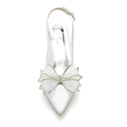 Damen Seidensatin mit Schleife Geschlossene Zehen Stiletto-Absatz Partyschuhe
