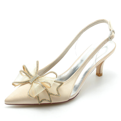 Damen Seidensatin mit Schleife Geschlossene Zehen Stiletto-Absatz Partyschuhe