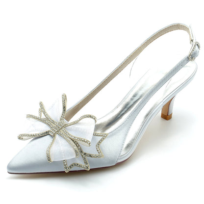 Damen Seidensatin mit Schleife Geschlossene Zehen Stiletto-Absatz Partyschuhe