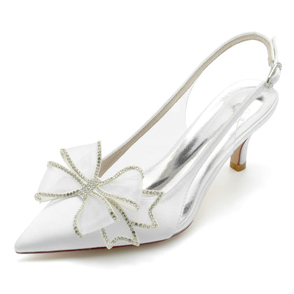 Damen Seidensatin mit Schleife Geschlossene Zehen Stiletto-Absatz Partyschuhe