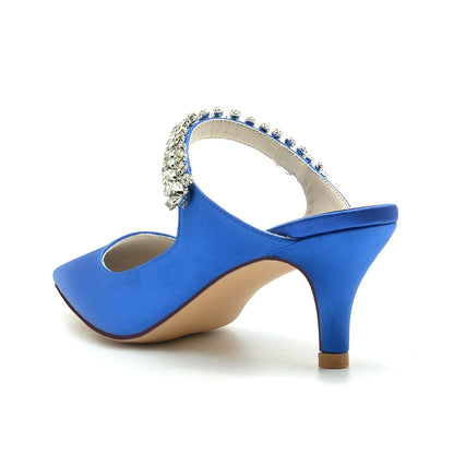 Damen Seidensatin Strass Geschlossene Zehen Stiletto Absatz Party Schuhe