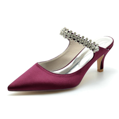 Damen Seidensatin Strass Geschlossene Zehen Stiletto Absatz Party Schuhe