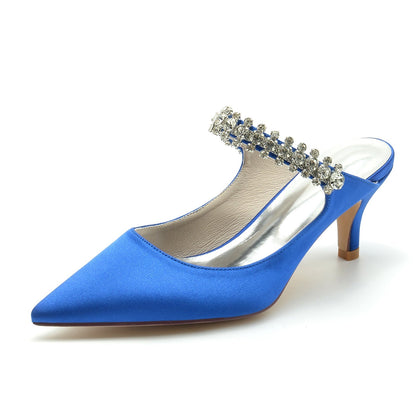 Damen Seidensatin Strass Geschlossene Zehen Stiletto Absatz Party Schuhe