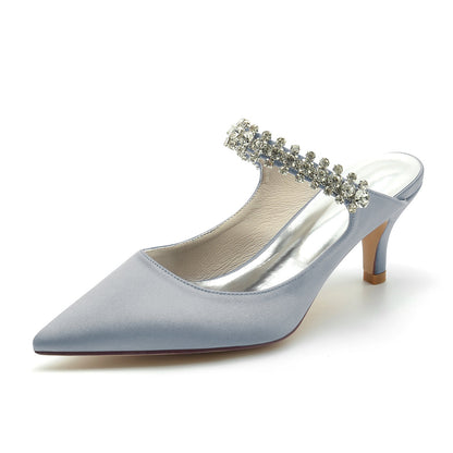 Damen Seidensatin Strass Geschlossene Zehen Stiletto Absatz Party Schuhe