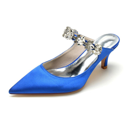 Damen Seidensatin mit Strass Geschlossene Zehen Stiletto-Absatz Partyschuhe