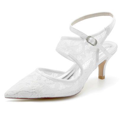 Damen Spitze Mit Knöchelriemen Spitze Geschlossene Zehen Stiletto Absatz Brautschuhe