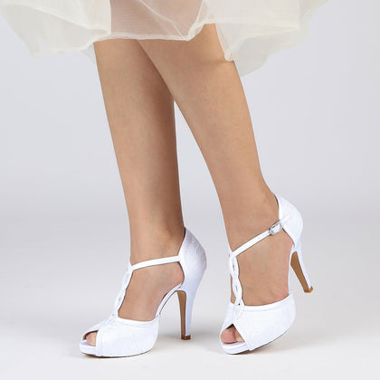 Damen Spitze Mit Knöchelriemen Spitze Peep Toe Stiletto Absatz Abendschuhe