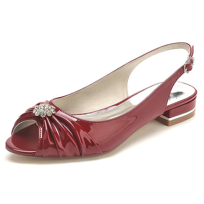 Damen Lackleder Spiegel Finish Mit Blume Strass Peep Toe Flache Ferse Abendschuhe