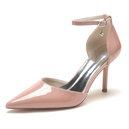 Damen Lackleder Spiegelfinish Mit Knöchelriemen Geschlossene Zehen Stilettoabsatz Abendschuhe