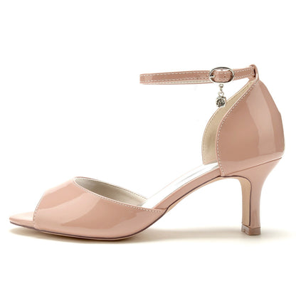 Damen Lackleder Spiegel Finish Mit Knöchelriemen Peep Toe Spool Heel Party Schuhe