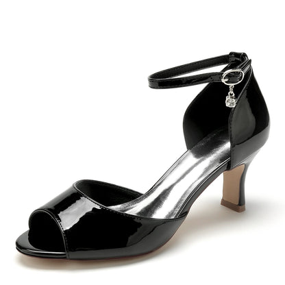 Damen Lackleder Spiegel Finish Mit Knöchelriemen Peep Toe Spool Heel Party Schuhe
