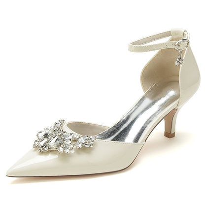 Damen Lackleder Spiegelfinish Mit Knöchelriemen Strass Geschlossene Zehen Stiletto Absatz Abendschuhe