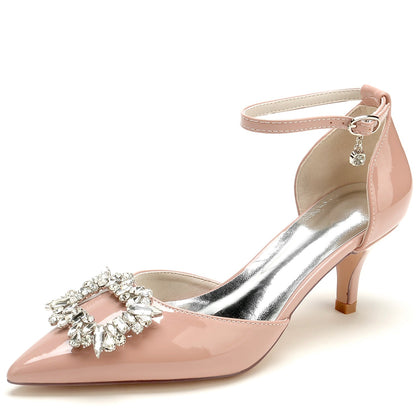 Damen Lackleder Spiegelfinish Mit Knöchelriemen Strass Geschlossene Zehen Stiletto Absatz Party Schuhe