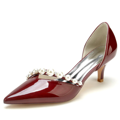 Damen Lackleder Spiegel Finish Mit Perle Geschlossene Zehen Stiletto Absatz Party Schuhe