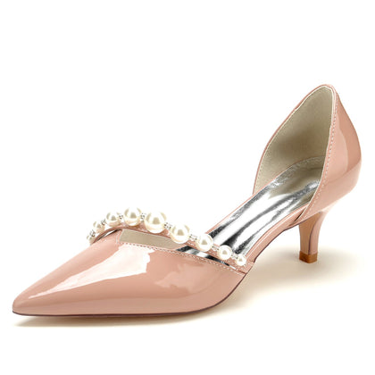 Damen Lackleder Spiegel Finish Mit Perle Geschlossene Zehen Stiletto Absatz Party Schuhe