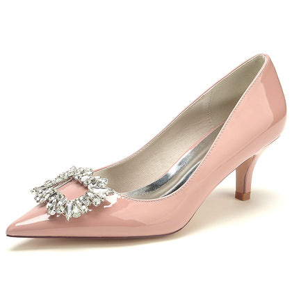 Damen Lackleder Spiegelfinish Mit Strass Geschlossene Zehen Stiletto Absatz Party Schuhe