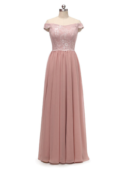 A-Linie/Prinzessin Schulterfrei Ärmellos Chiffon mit Bodenlangen Brautjungfernkleidern
