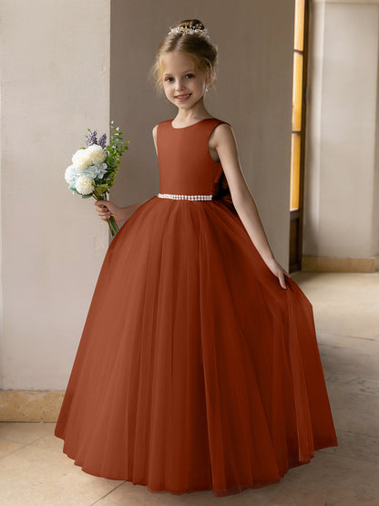Ballkleid/Prinzessin-Blumenmädchenkleider aus Tüll mit Perlen Und Satinschleife