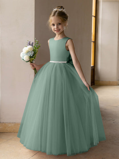 Ballkleid/Prinzessin-Blumenmädchenkleider aus Tüll mit Perlen Und Satinschleife