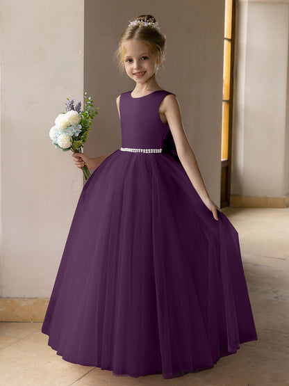 Ballkleid/Prinzessin-Blumenmädchenkleider aus Tüll mit Perlen Und Satinschleife