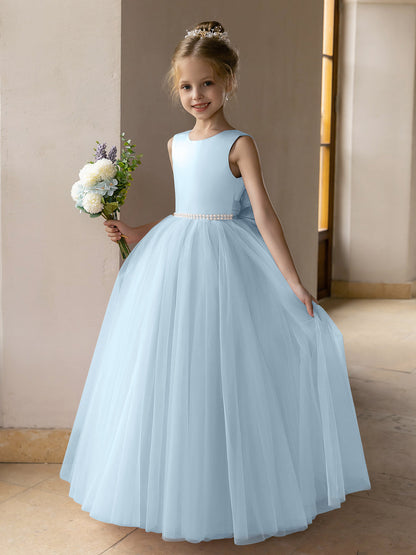 Ballkleid/Prinzessin-Blumenmädchenkleider aus Tüll mit Perlen Und Satinschleife