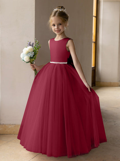 Ballkleid/Prinzessin-Blumenmädchenkleider aus Tüll mit Perlen Und Satinschleife