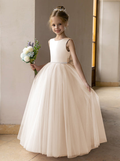Ballkleid/Prinzessin-Blumenmädchenkleider aus Tüll mit Perlen Und Satinschleife