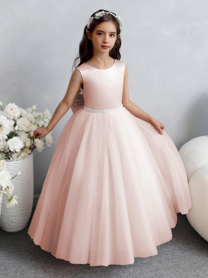 Ballkleid/Prinzessin-Blumenmädchenkleider aus Tüll mit Perlen Und Satinschleife