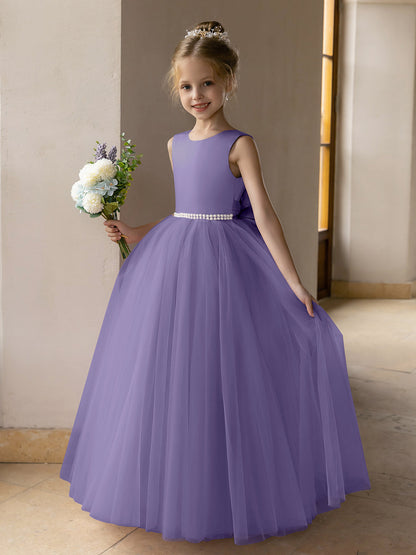 Ballkleid/Prinzessin-Blumenmädchenkleider aus Tüll mit Perlen Und Satinschleife