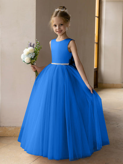 Ballkleid/Prinzessin-Blumenmädchenkleider aus Tüll mit Perlen Und Satinschleife