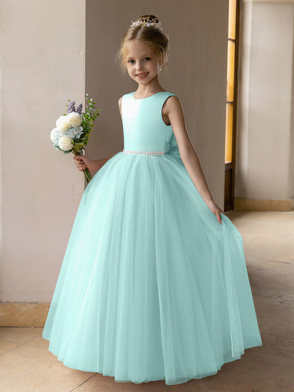 Ballkleid/Prinzessin-Blumenmädchenkleider aus Tüll mit Perlen Und Satinschleife
