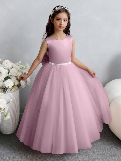 Ballkleid/Prinzessin-Blumenmädchenkleider aus Tüll mit Perlen Und Satinschleife