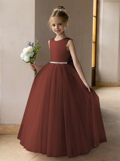 Ballkleid/Prinzessin-Blumenmädchenkleider aus Tüll mit Perlen Und Satinschleife